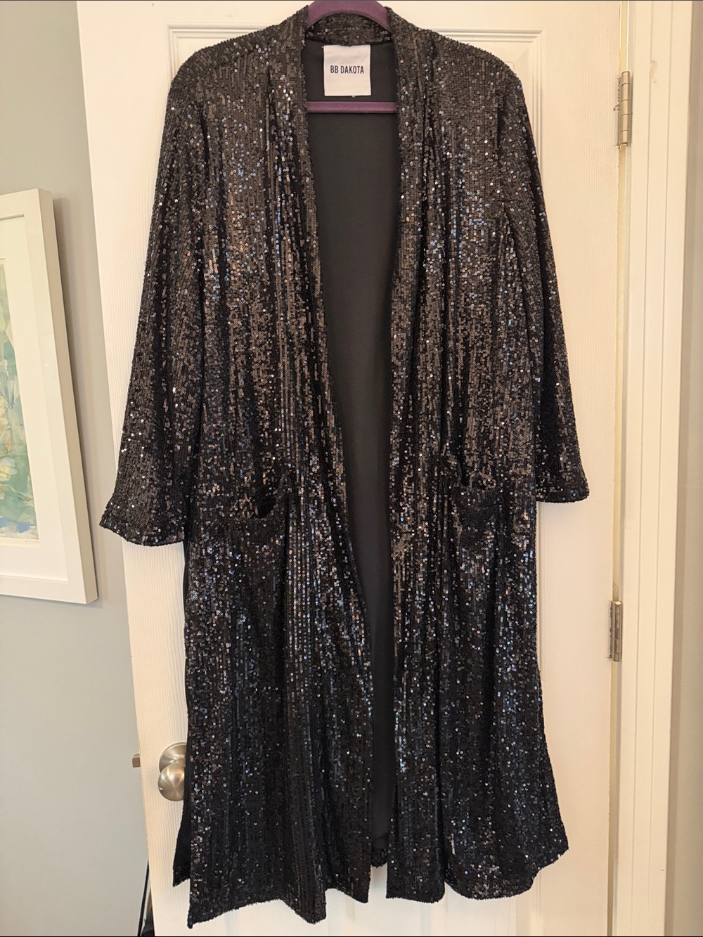 BB Dakota Black Sequin Open-Front Duster